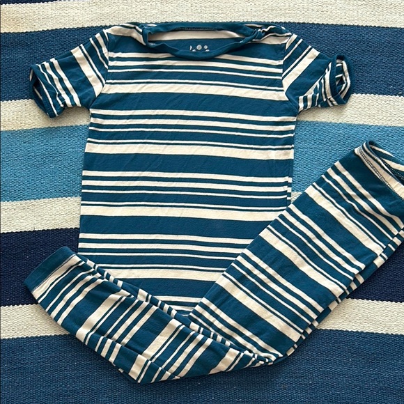 Kickee pants Fishing Stripe Blue White Bamboo Pajama Set - Picture 1 of 7